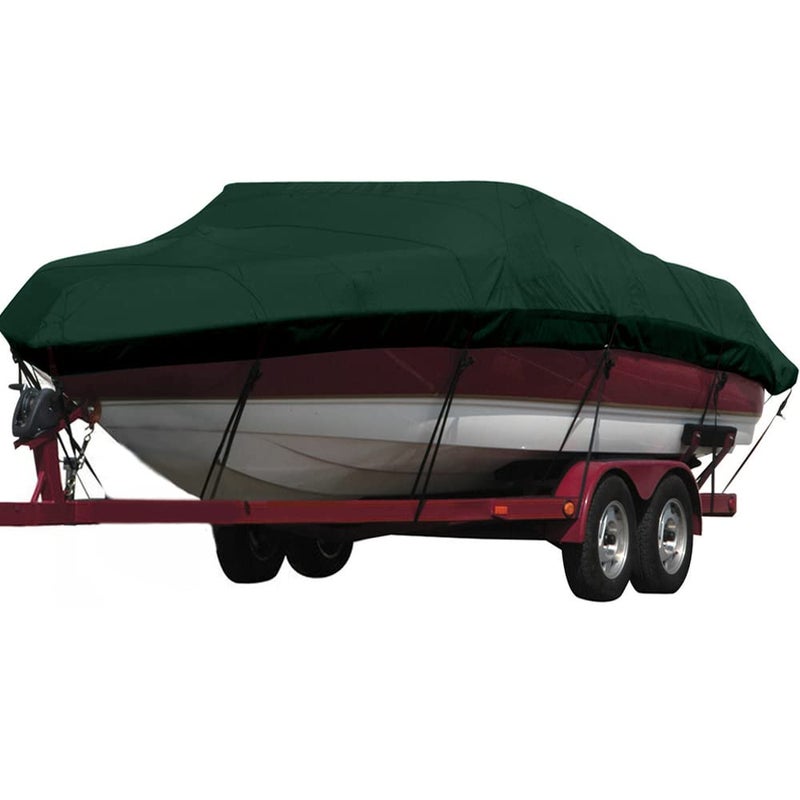 Seamander Waterproof Boat Cover, Solution-Dyed Yarn Marine Grade Cover Fits 14' to 16' ft Bass, V-Hull, Tri-Hull, Fish & Ski, Runabout Bowrider Boats - Heavy Duty Canvas Forest Green 90"" Width - Image 1